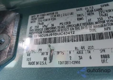 2013 Ford Escape Titanium из США, поврежденный, VIN 1FMCU9J91DUC43412